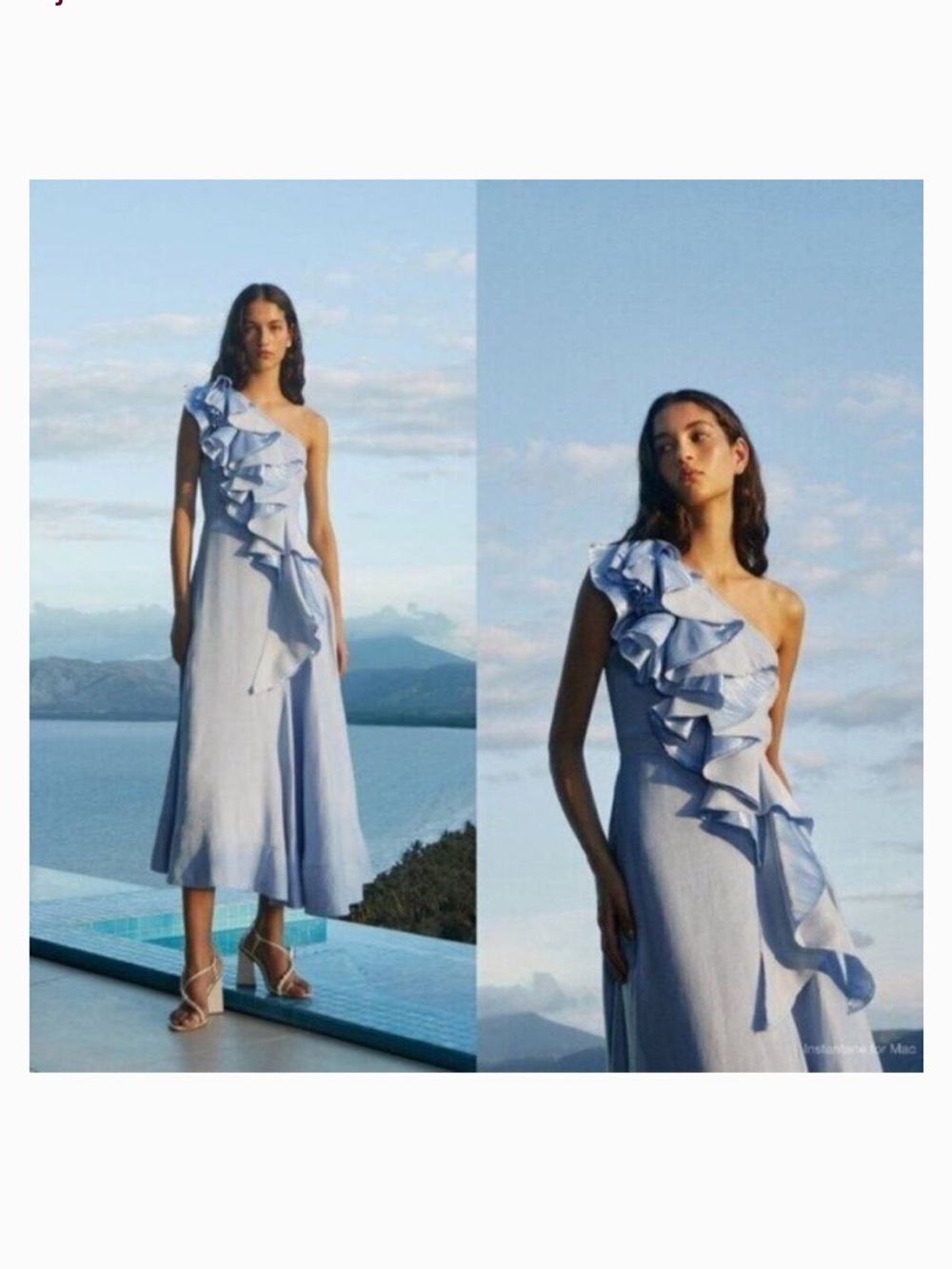 Aje Adelia Pale Blue One-Shoulder Ruffle Midi Dress